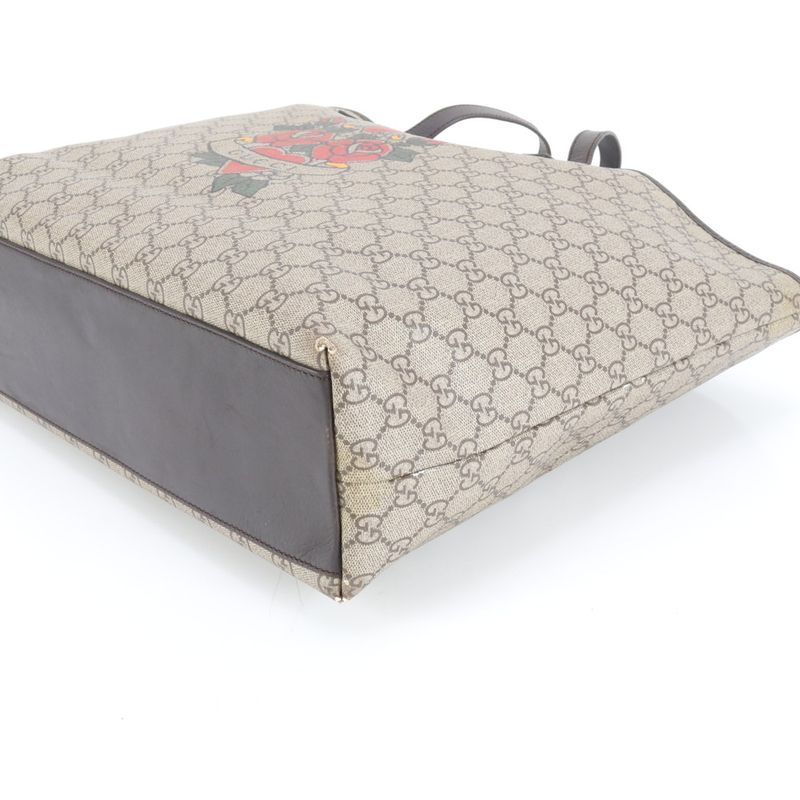 Gucci GG Supreme Rose Tattoo Print 257245 Leather Tote Bag Shoulder A4 Ladies