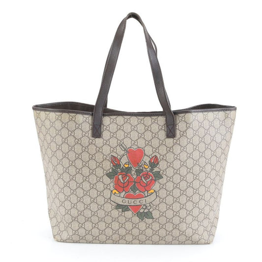 Gucci GG Supreme Rose Tattoo Print 257245 Leather Tote Bag Shoulder A4 Ladies