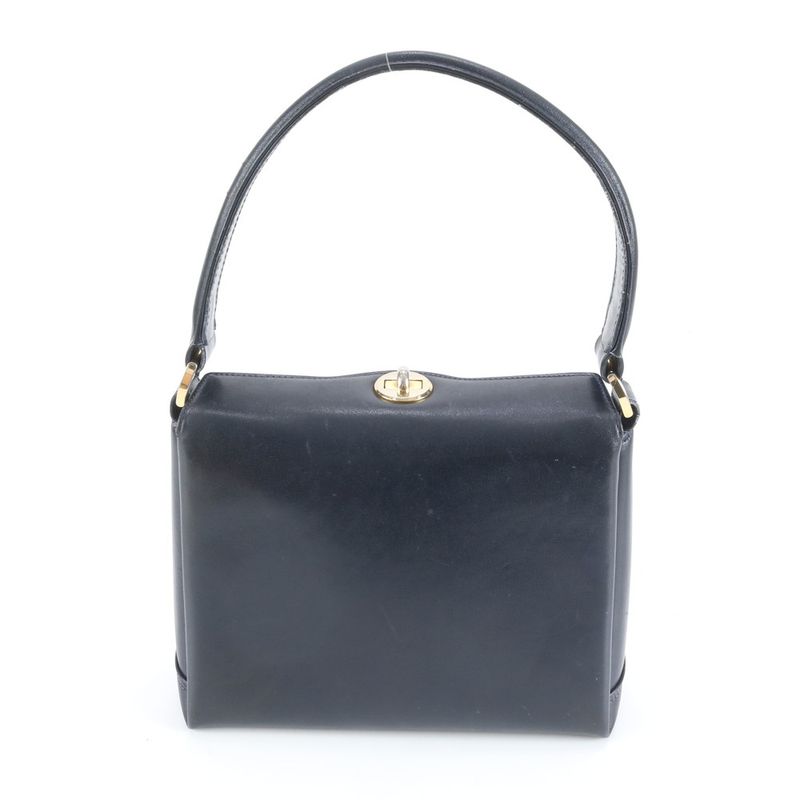 Vintage Old Gucci Turnlock Leather Handbag Tote Black Genuine Leather Gold