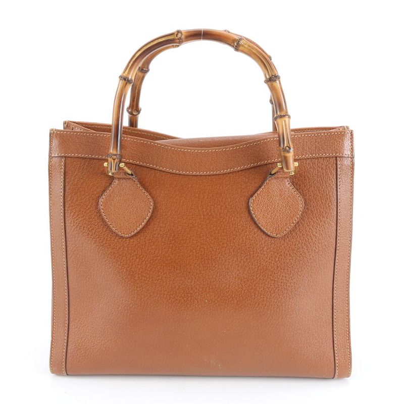 Vintage Old Gucci Bamboo Diana Leather Tote Bag Hand Brown A4 Ladies RUE De21-10