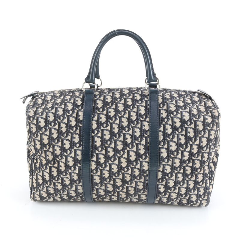 Christian Dior Trotter Leather Boston Bag Business Trip Tote Travel Navy A4
