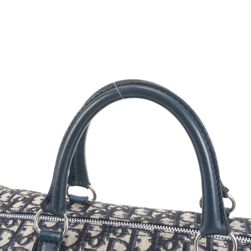 Christian Dior Trotter Leather Boston Bag Business Trip Tote Travel Navy A4