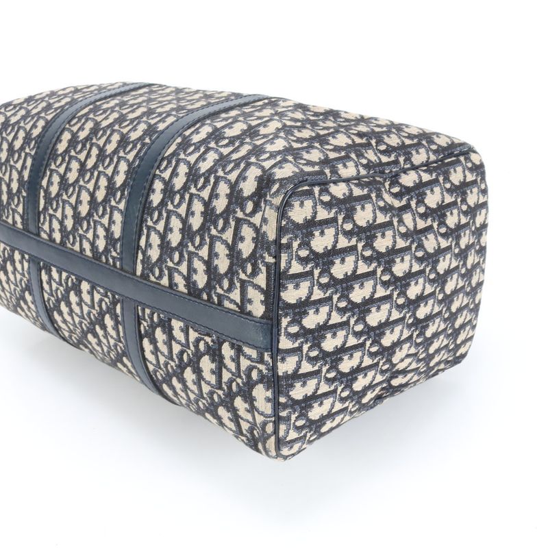 Christian Dior Trotter Leather Boston Bag Business Trip Tote Travel Navy A4