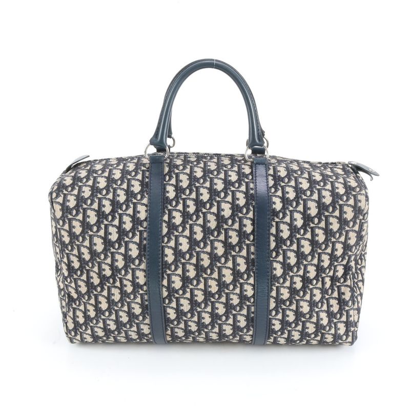 Christian Dior Trotter Leather Boston Bag Business Trip Tote Travel Navy A4