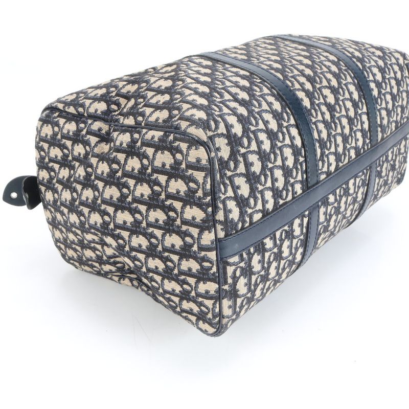 Christian Dior Trotter Leather Boston Bag Business Trip Tote Travel Navy A4