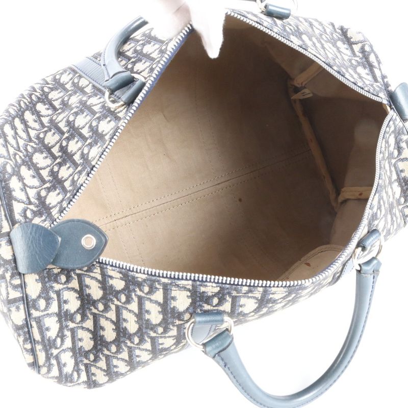 Christian Dior Trotter Leather Boston Bag Business Trip Tote Travel Navy A4