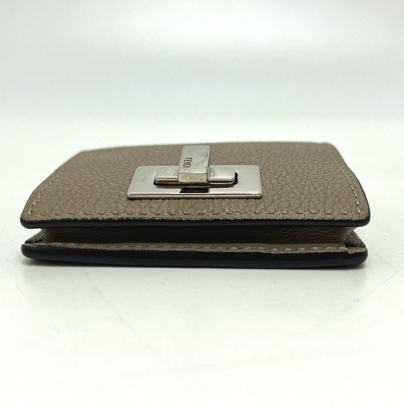 Fendi Coin Case Turnlock Leather Beige
