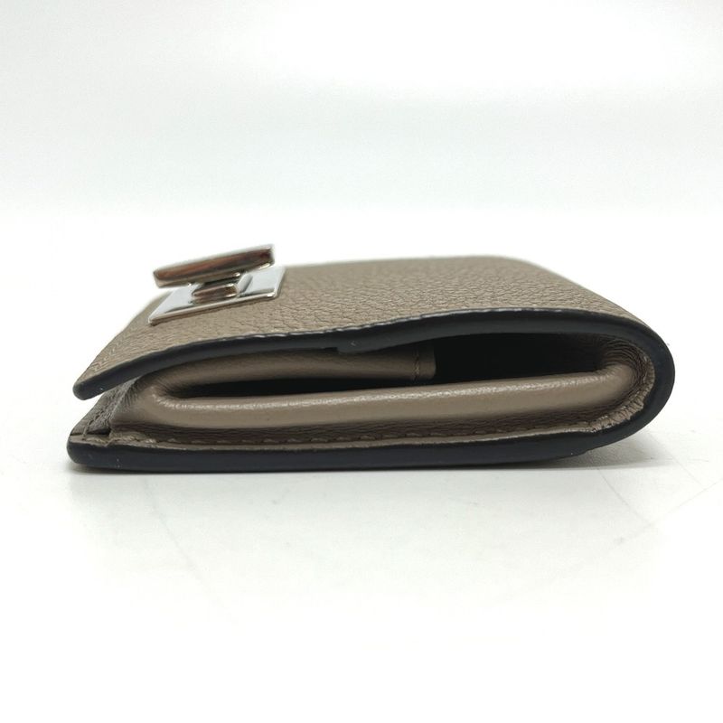 Fendi Coin Case Turnlock Leather Beige