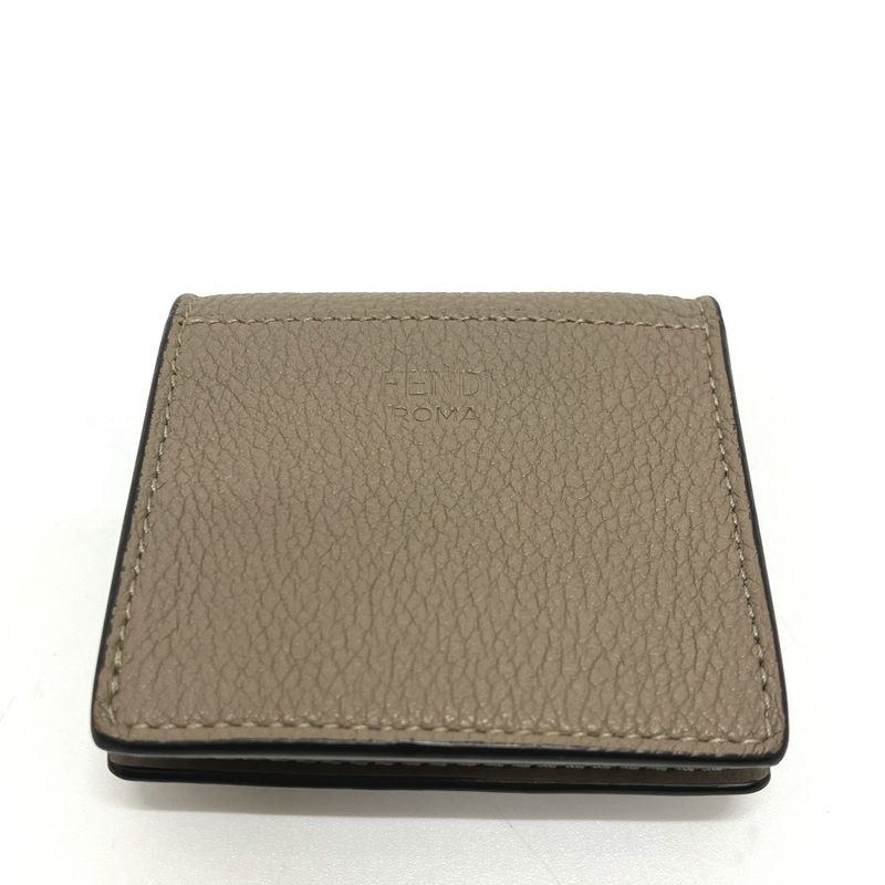 Fendi Coin Case Turnlock Leather Beige