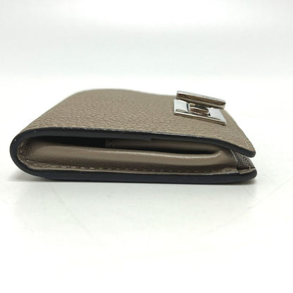 Fendi Coin Case Turnlock Leather Beige