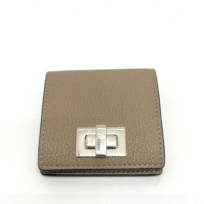 Fendi Coin Case Turnlock Leather Beige