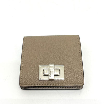 Fendi Coin Case Turnlock Leather Beige