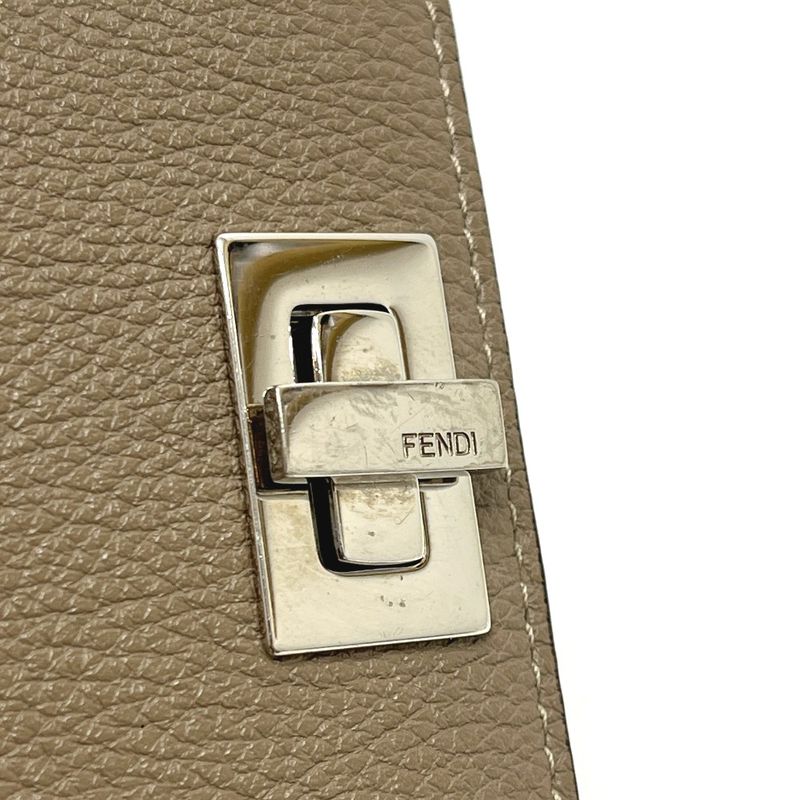 Fendi Coin Case Turnlock Leather Beige