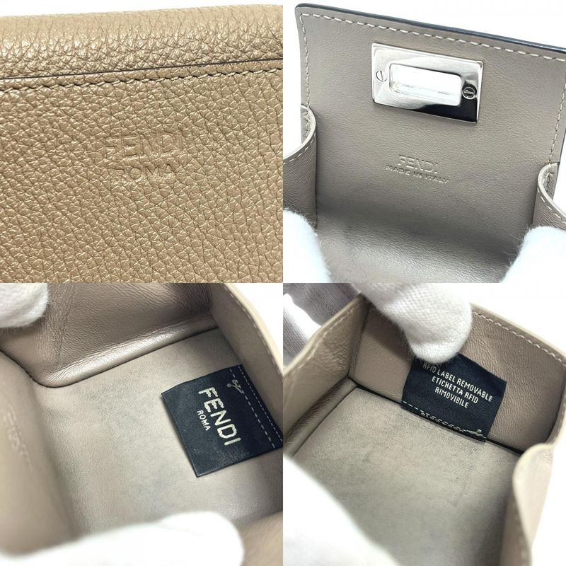 Fendi Coin Case Turnlock Leather Beige