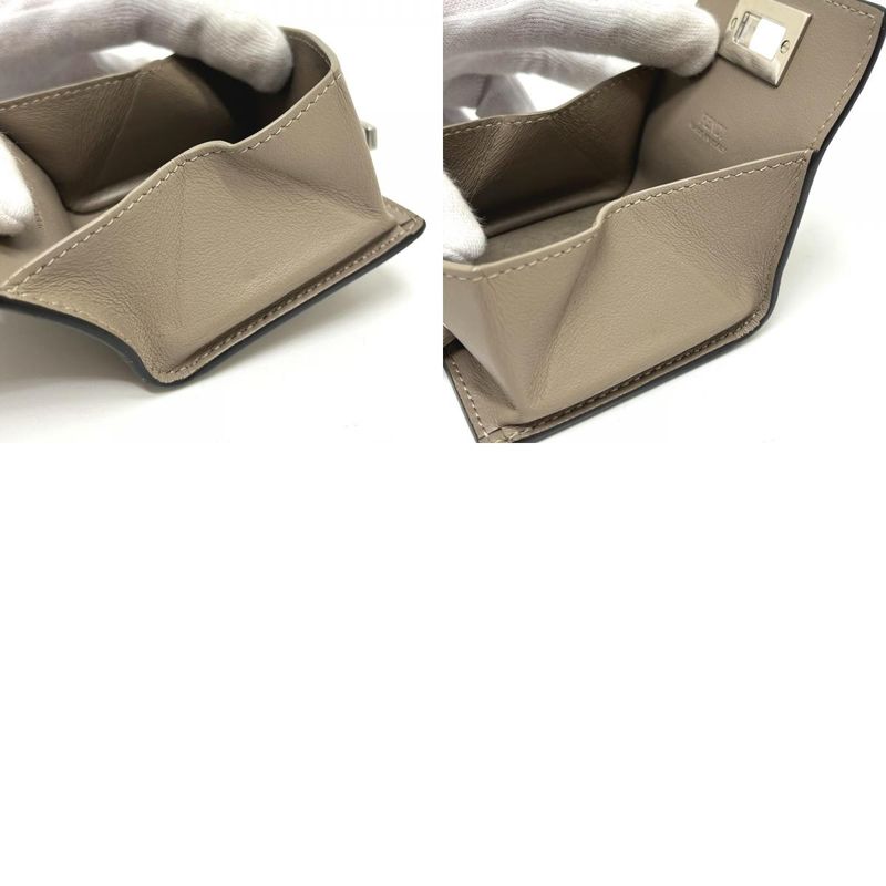 Fendi Coin Case Turnlock Leather Beige