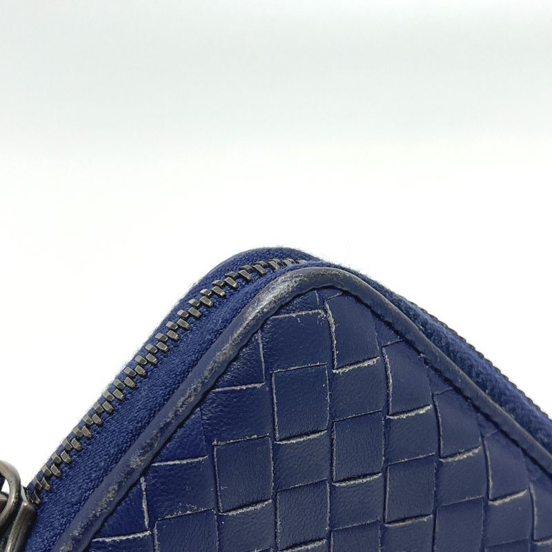 Bottega Veneta Coin Case Intrecciato 114075 Leather Blue