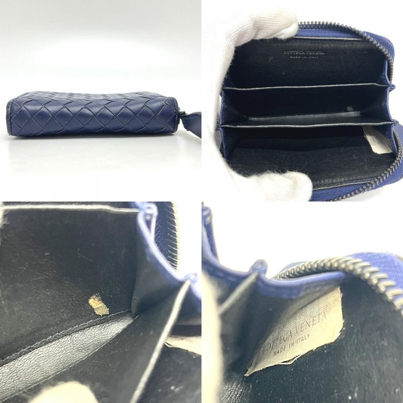 Bottega Veneta Coin Case Intrecciato 114075 Leather Blue