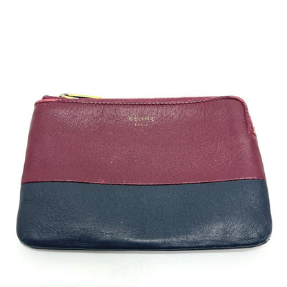 Celine Coin Case Logo Bicolor Leather Wine Red