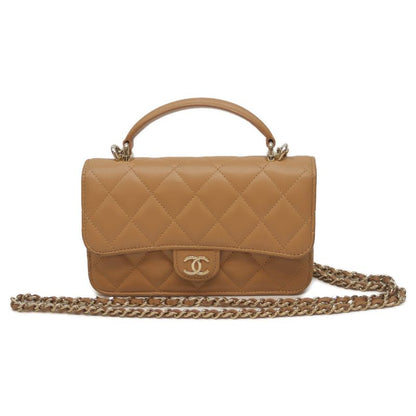 Chanel 22SS Ap3226 Camelbege Ram Ghardware Top Handle Chain Clutch Shoulder