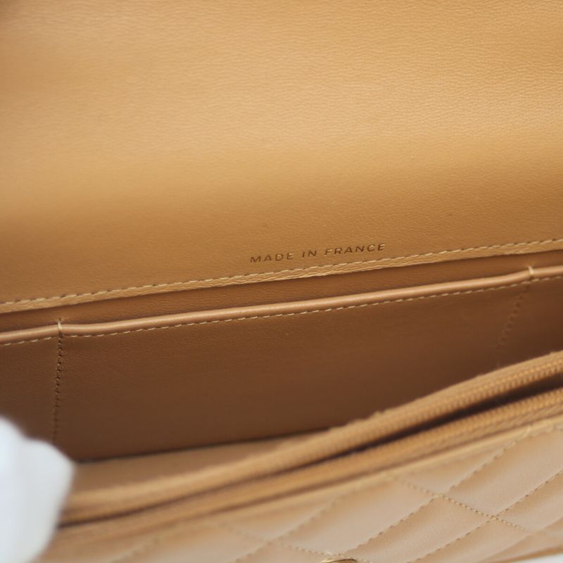 Chanel 22SS Ap3226 Camelbege Ram Ghardware Top Handle Chain Clutch Shoulder