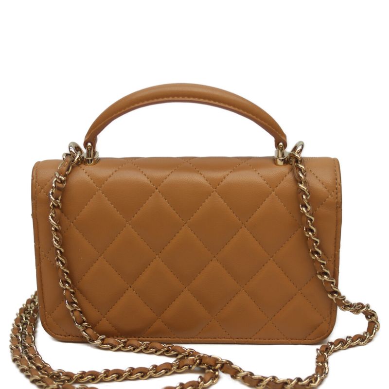 Chanel 22SS Ap3226 Camelbege Ram Ghardware Top Handle Chain Clutch Shoulder