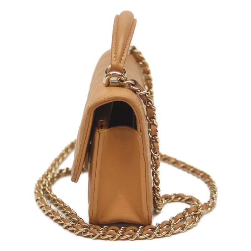Chanel 22SS Ap3226 Camelbege Ram Ghardware Top Handle Chain Clutch Shoulder