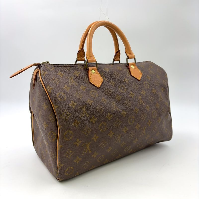 Louis Vuitton Speedy 35 Monogram Leather X PVC Brown Handbag Gold M41524