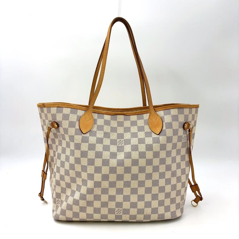 Louis Vuitton Neverfull MM Damier Azure Damier Azure Leather × PVC White Tote