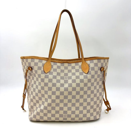 Louis Vuitton Neverfull MM Damier Azure Damier Azure Leather × PVC White Tote
