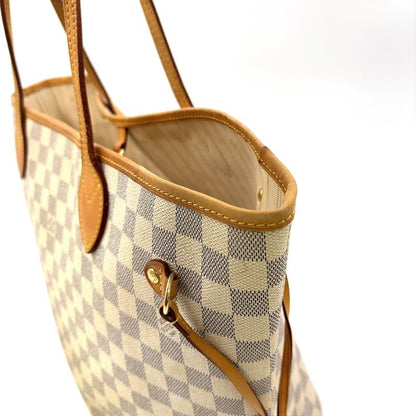 Louis Vuitton Neverfull MM Damier Azure Damier Azure Leather × PVC White Tote