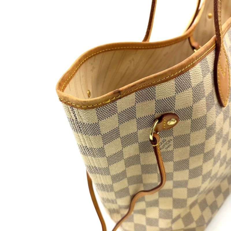 Louis Vuitton Neverfull MM Damier Azure Damier Azure Leather × PVC White Tote