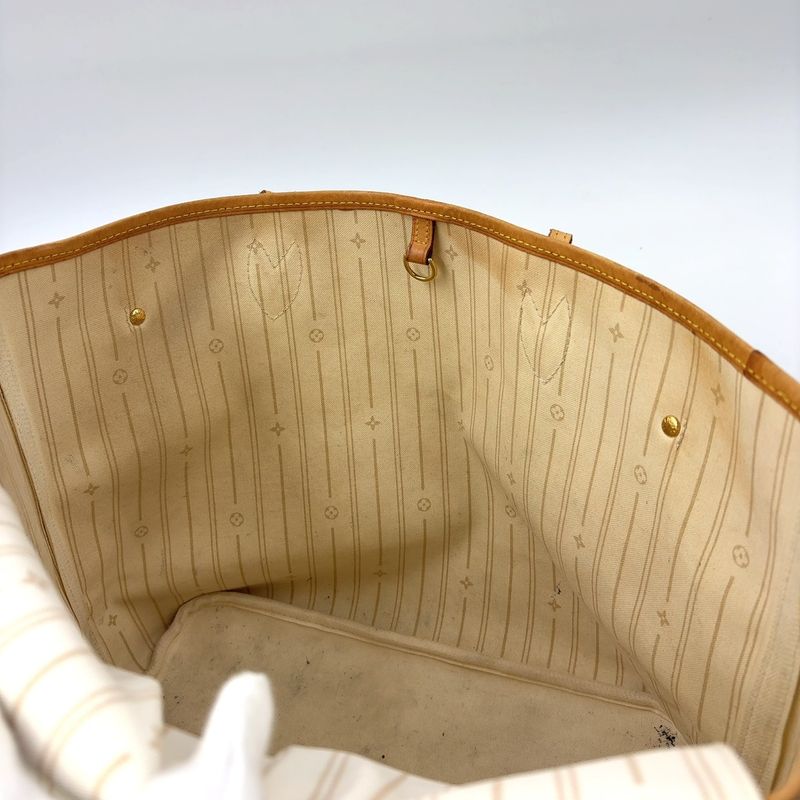 Louis Vuitton Neverfull MM Damier Azure Damier Azure Leather × PVC White Tote