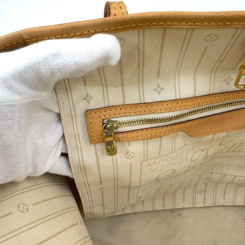 Louis Vuitton Neverfull MM Damier Azure Damier Azure Leather × PVC White Tote