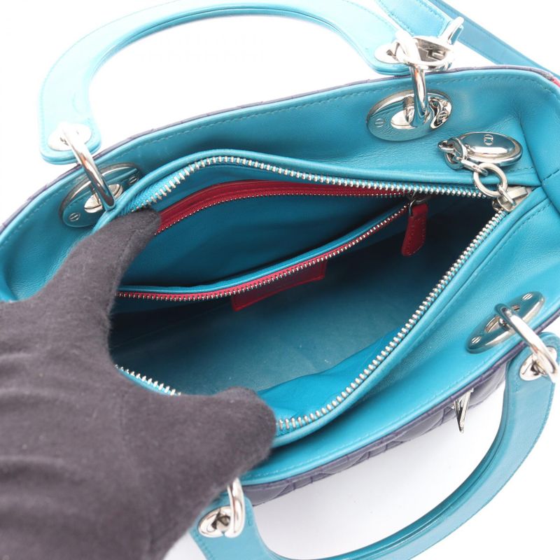 Dior Handbag LADY DIOR Cannage Magenta Navy Blue Gris Leather Lady Dior Cannage