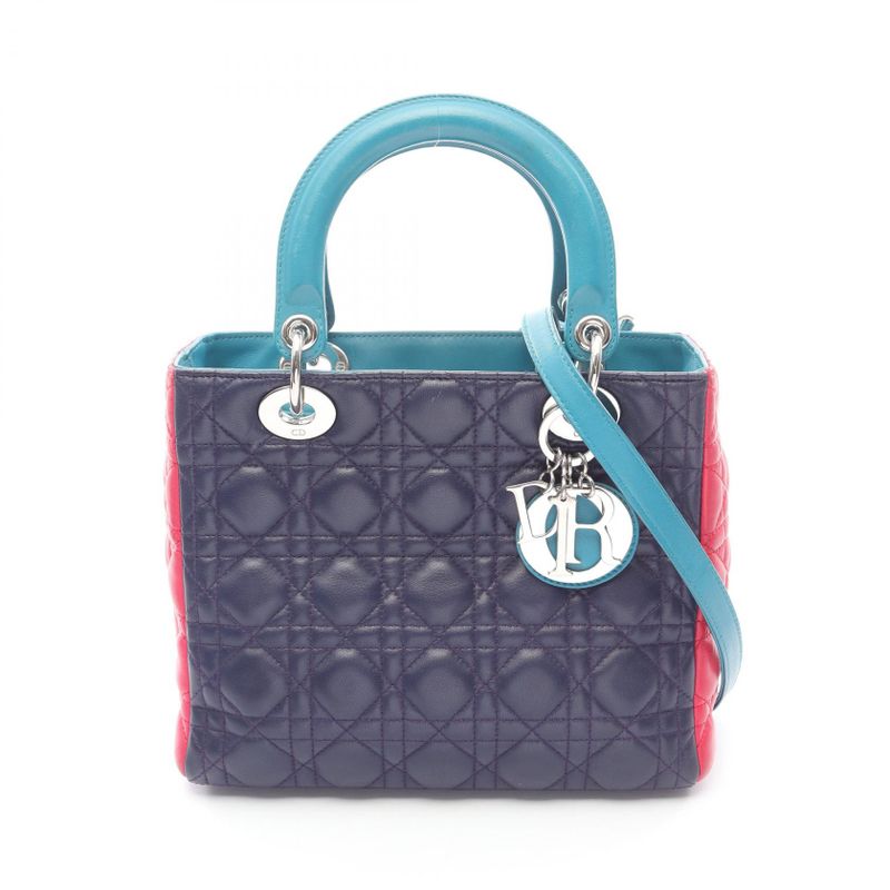 Dior Handbag LADY DIOR Cannage Magenta Navy Blue Gris Leather Lady Dior Cannage
