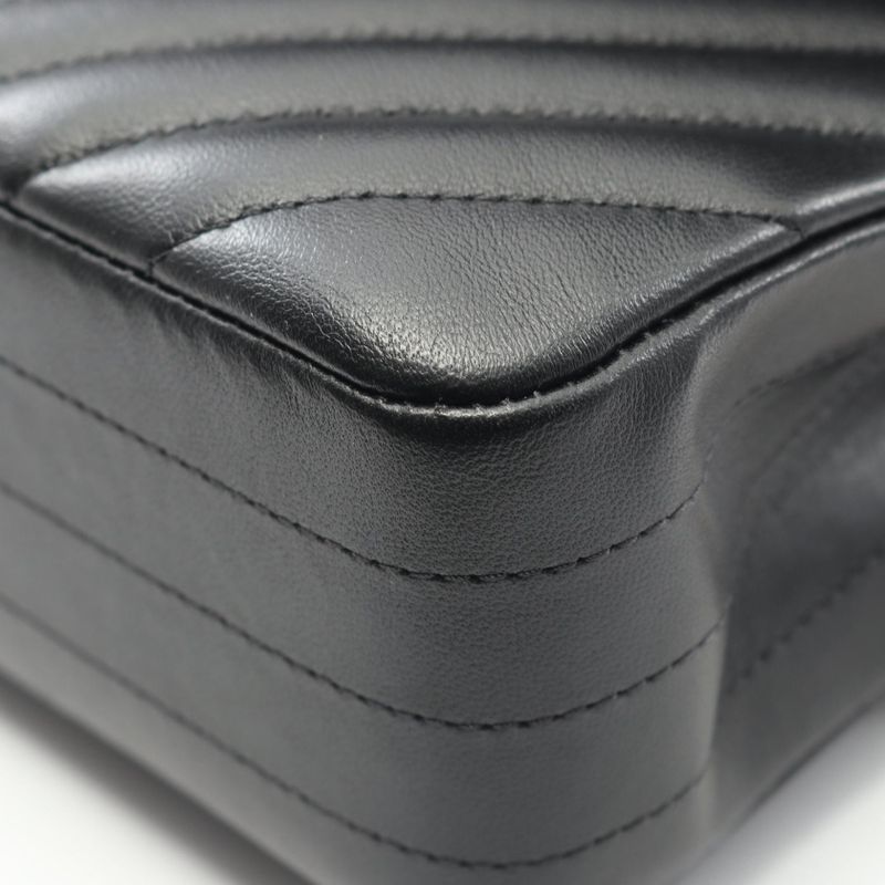 Chanel Shoulder Bag Chevron V Stitch Double Flap Black Lambskin Sheep