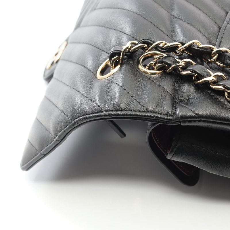 Chanel Shoulder Bag Chevron V Stitch Double Flap Black Lambskin Sheep