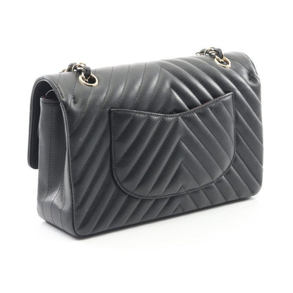 Chanel Shoulder Bag Chevron V Stitch Double Flap Black Lambskin Sheep