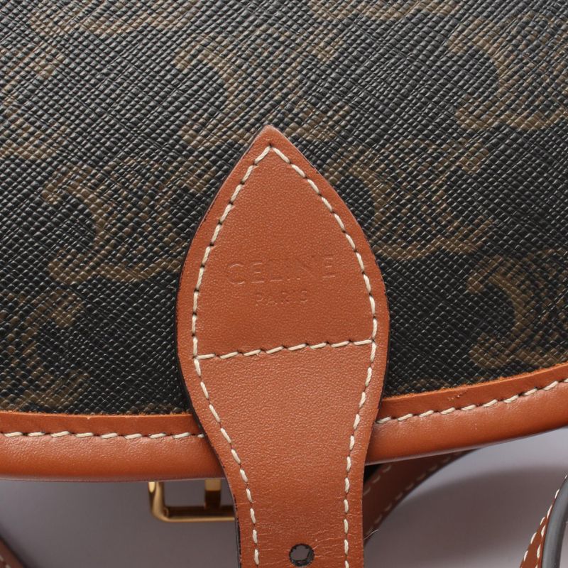 Celine Shoulder Bag Folco Medium Bag Triomphe 191502 Black Brown PVC Coated