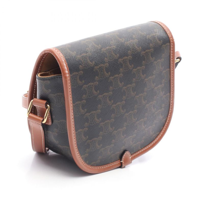 Celine Shoulder Bag Folco Medium Bag Triomphe 191502 Black Brown PVC Coated