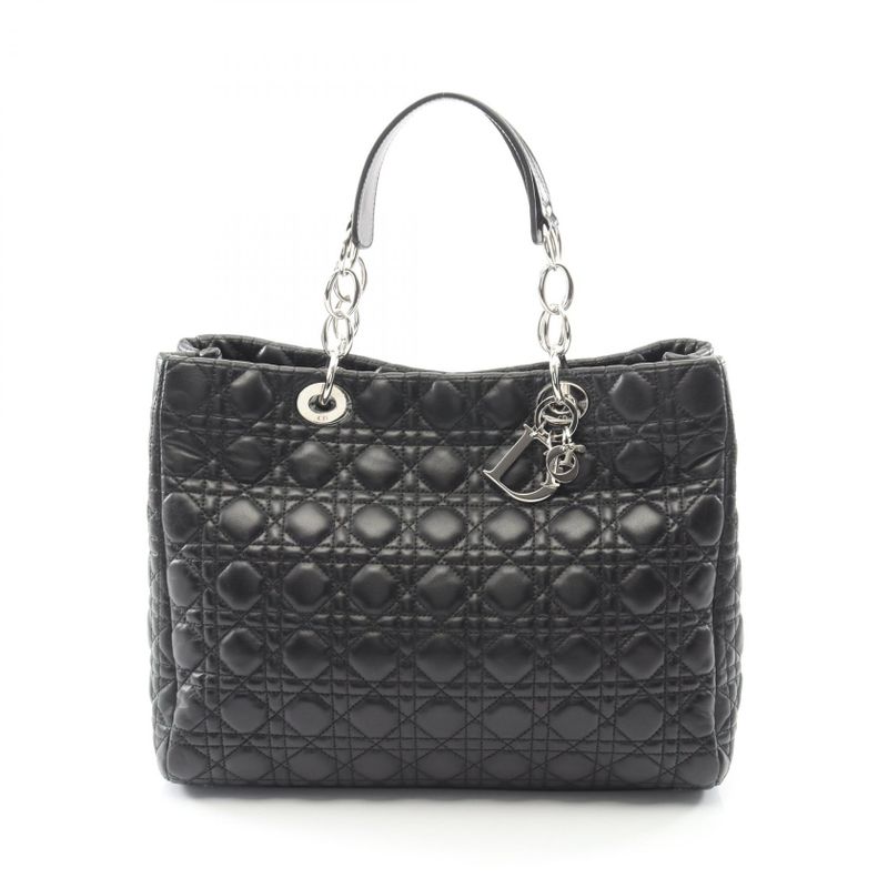 Dior Tote Bag Lady Dior Cannage Black Leather Lady Dior Cannage Tote Bag Ladies