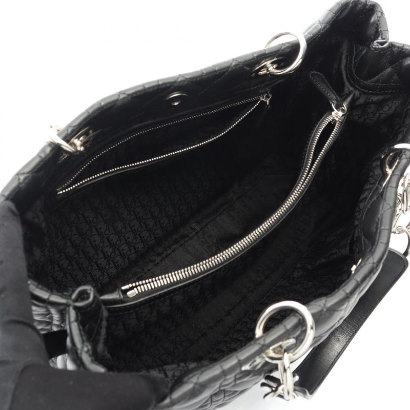 Dior Tote Bag Lady Dior Cannage Black Leather Lady Dior Cannage Tote Bag Ladies