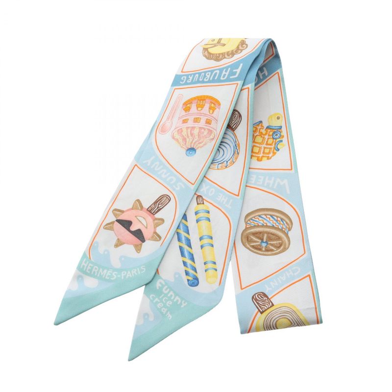 Hermes Scarf Twilly Funny Ice Cream Silk Twilly Ladies Used A