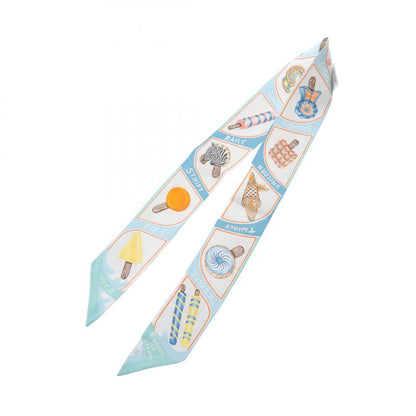 Hermes Scarf Twilly Funny Ice Cream Silk Twilly Ladies Used A