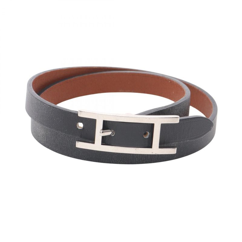 Hermes Bracelet Api3 Long Stainless Steel Leather Bracelet Women's Used A