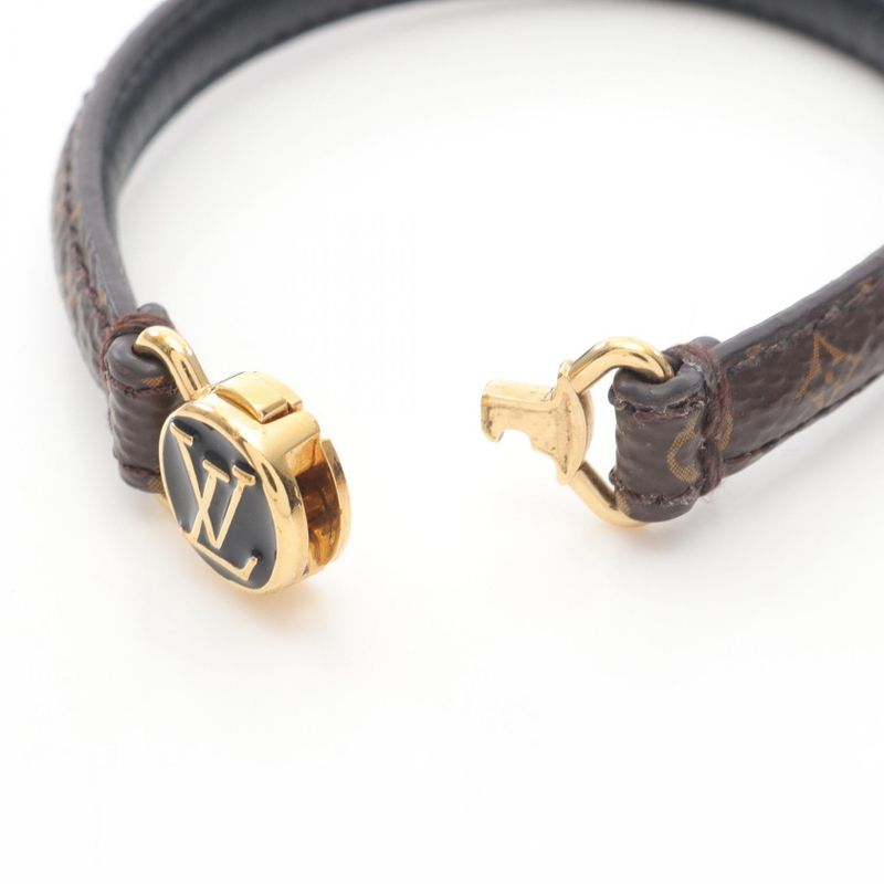 Louis Vuitton Bracelet LV Click It Monogram Leather GP (gold Plated) Bangle