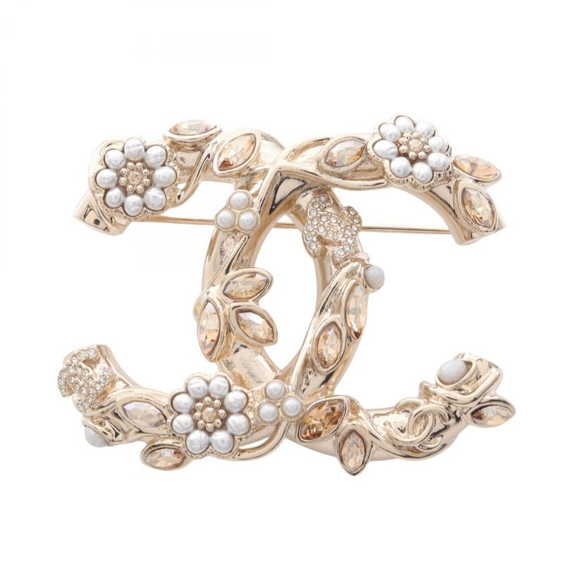Chanel Brooch Cocomark Gold GP (gold Plated) Cocomark Pearl Brooch Ladies Used A