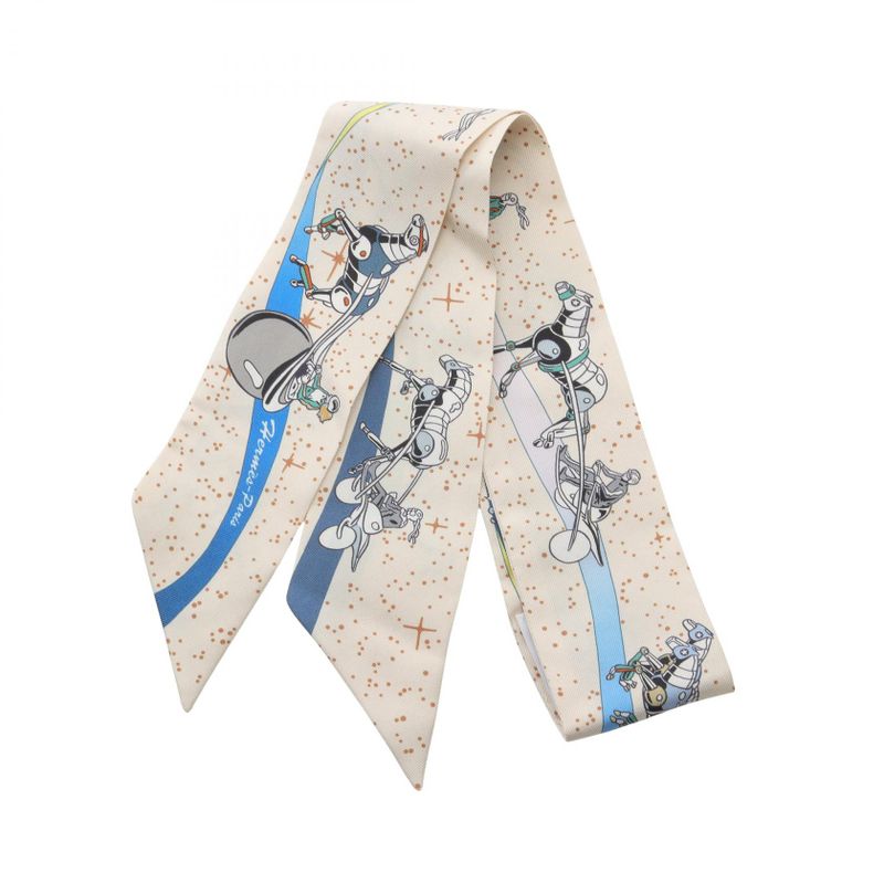 Hermes Scarf Twilly Space DERV Silk Twilly Ladies Used A
