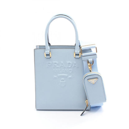 Prada Handbag 1ba333 Light Blue Leather Embossed Logo 2way Shoulder Bag Women's