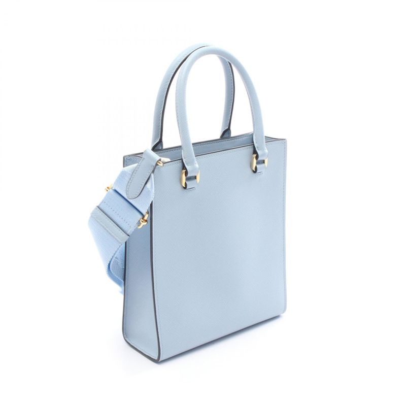 Prada Handbag 1ba333 Light Blue Leather Embossed Logo 2way Shoulder Bag Women's